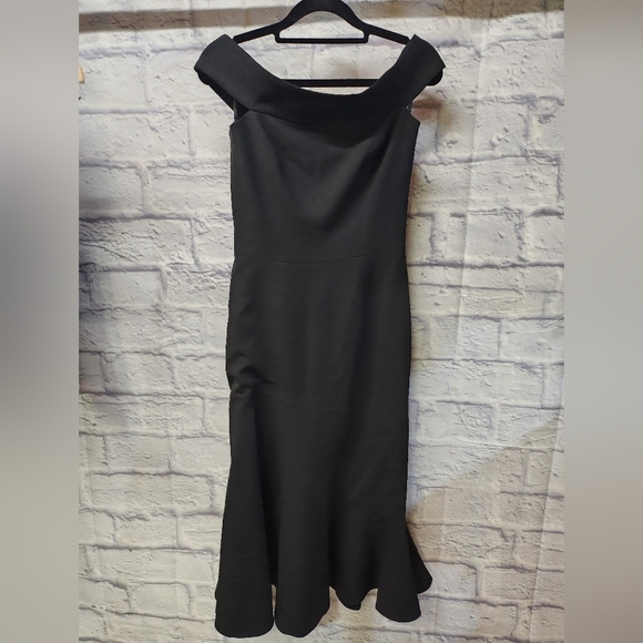 NWOT $254 DRESS THE POPULATION NATALIA OFF THE SHOULDER BLACK DRESS S - Picture 9 of 9